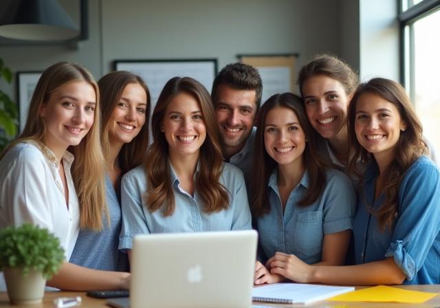 Equipo de agentes inmobiliarios de Solaria reunidos en oficina moderna